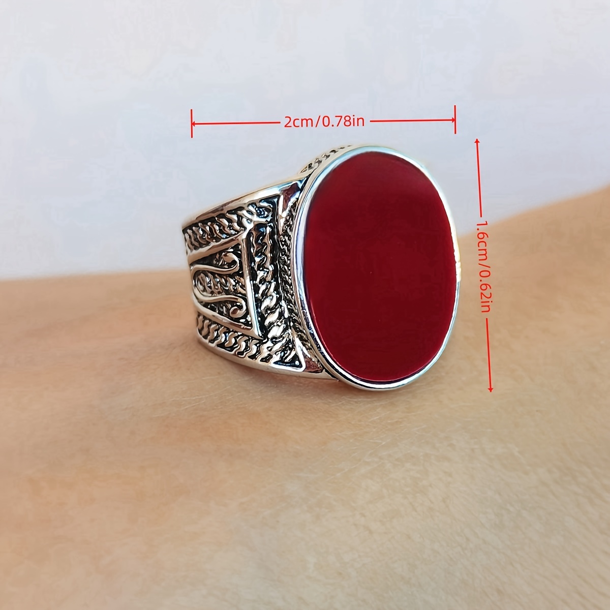 Vintage Style Faux Ruby Ring Wedding Band Alloy Resin Inlay